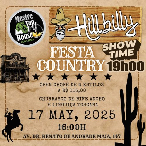 Prepare o chapéu, o apetite e a sede! Vem aí a FESTA COUNTRY do @mestretaphouse!!! 🤠